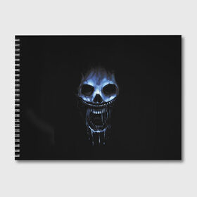 Альбом для рисования с принтом Ужас в Кировске, 100% бумага
 | матовая бумага, плотность 200 мг. | 31 | black | blue | fear | grin | halloween | horror | jaw | night | orbits | saliva | skull | teeth | глазницы | зубы | ночь | оскал | синий | слюна | ужас | хэллоуин | череп | черный