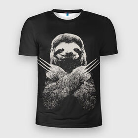 Мужская футболка 3D спортивная с принтом Slotherine в Кировске, 100% полиэстер с улучшенными характеристиками | приталенный силуэт, круглая горловина, широкие плечи, сужается к линии бедра | animals | wolverine | ленивец | росомаха