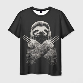 Мужская футболка 3D с принтом Slotherine в Кировске, 100% полиэфир | прямой крой, круглый вырез горловины, длина до линии бедер | animals | wolverine | ленивец | росомаха