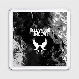 Магнит 55*55 с принтом HOLLYWOOD UNDEAD в Кировске, Пластик | Размер: 65*65 мм; Размер печати: 55*55 мм | charlie scene | danny | funny man | hollywood undead | j dog | johnny 3 tears | logo | music | rock | альтернатива | металл | музыка | музыкальный | рок