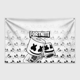 Флаг-баннер с принтом FORTNITE MARSHMELLO в Кировске, 100% полиэстер | размер 67 х 109 см, плотность ткани — 95 г/м2; по краям флага есть четыре люверса для крепления | chapter 2 | fortnite | marshmello | диджей | игры | маршмэллоу | молоток | фортнайт