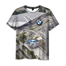 Мужская футболка 3D с принтом BMW city в Кировске, 100% полиэфир | прямой крой, круглый вырез горловины, длина до линии бедер | Тематика изображения на принте: bmw | buildings | city | germany | munich | prestige | бмв | германия | город | здания | мюнхен | престиж