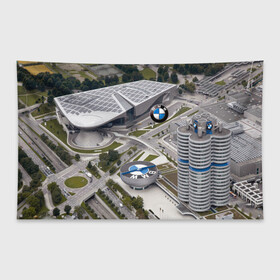 Флаг-баннер с принтом BMW city в Кировске, 100% полиэстер | размер 67 х 109 см, плотность ткани — 95 г/м2; по краям флага есть четыре люверса для крепления | Тематика изображения на принте: bmw | buildings | city | germany | munich | prestige | бмв | германия | город | здания | мюнхен | престиж