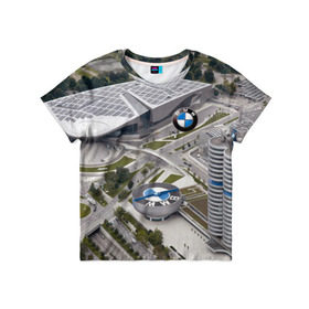 Детская футболка 3D с принтом BMW city в Кировске, 100% гипоаллергенный полиэфир | прямой крой, круглый вырез горловины, длина до линии бедер, чуть спущенное плечо, ткань немного тянется | bmw | buildings | city | germany | munich | prestige | бмв | германия | город | здания | мюнхен | престиж