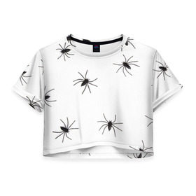 Женская футболка Cropp-top с принтом Пауки в Кировске, 100% полиэстер | круглая горловина, длина футболки до линии талии, рукава с отворотами | spider | spiders | абстрактный | абстракция | животное | животные | жук | жуки | насекомое | насекомые | паук | паучий | паучки | паучок | природа | фауна