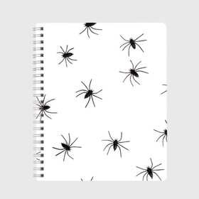 Тетрадь с принтом Пауки в Кировске, 100% бумага | 48 листов, плотность листов — 60 г/м2, плотность картонной обложки — 250 г/м2. Листы скреплены сбоку удобной пружинной спиралью. Уголки страниц и обложки скругленные. Цвет линий — светло-серый
 | Тематика изображения на принте: spider | spiders | абстрактный | абстракция | животное | животные | жук | жуки | насекомое | насекомые | паук | паучий | паучки | паучок | природа | фауна