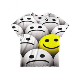 Детская футболка 3D с принтом EMOJI 2019 в Кировске, 100% гипоаллергенный полиэфир | прямой крой, круглый вырез горловины, длина до линии бедер, чуть спущенное плечо, ткань немного тянется | emoji | настроение | позитив | смайлики | смайлы | стикеры | текстура смайл | улыбки | фон смайл | эмодзи