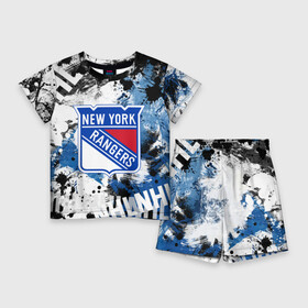 Детский костюм с шортами 3D с принтом Нью Йорк Рейнджерс в Кировске,  |  | hockey | new york | new york rangers | nhl | rangers | usa | нхл | нью йорк | нью йорк рейнджерс | рейнджерс | спорт | сша | хоккей | шайба