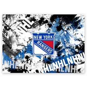 Поздравительная открытка с принтом Нью-Йорк Рейнджерс в Кировске, 100% бумага | плотность бумаги 280 г/м2, матовая, на обратной стороне линовка и место для марки
 | hockey | new york | new york rangers | nhl | rangers | usa | нхл | нью йорк | нью йорк рейнджерс | рейнджерс | спорт | сша | хоккей | шайба