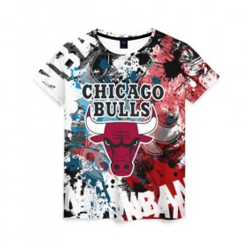 Женская футболка 3D с принтом Чикаго Буллз в Кировске, 100% полиэфир ( синтетическое хлопкоподобное полотно) | прямой крой, круглый вырез горловины, длина до линии бедер | bulls | chicago | chicago bulls | nba | баскетбол | буллз | нба | чикаго | чикаго буллз