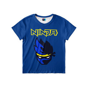 Детская футболка 3D с принтом FORTNITE NINJA в Кировске, 100% гипоаллергенный полиэфир | прямой крой, круглый вырез горловины, длина до линии бедер, чуть спущенное плечо, ткань немного тянется | Тематика изображения на принте: fortnite | fortnite 2 | fortnite x | marshmello | ninja | ninja hyper streamer | ninja streamer | streamer | tyler blevins | маршмелло | ниндзя | фортнайт | фортнайт 2 | фортнайт глава 2