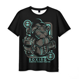 Мужская футболка 3D с принтом Gorilla fighter в Кировске, 100% полиэфир | прямой крой, круглый вырез горловины, длина до линии бедер | boxing | cool | fighter | fist | glove | gorilla | monkey | power | punch | robot | боец | бокс | горилла | крутая | кулак | обезьяна | перчатка | робот | сила | удар