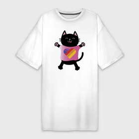 Платье-футболка хлопок с принтом Black cat в Кировске,  |  | black | cat | eyes | heart | like | likee | moustache | mouth | nose | paws | smile | tail | tounge | глаза | кот | котенок | кошка | лапы | нос | рот | сердце | улыбка | усы | хвост | черный | язык