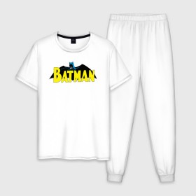 Мужская пижама хлопок с принтом Batman logo в Кировске, 100% хлопок | брюки и футболка прямого кроя, без карманов, на брюках мягкая резинка на поясе и по низу штанин
 | Тематика изображения на принте: 80 | 80th | anniversary | bat man | batman | batman comics | caped crusader | dark knight | shtatjl | бетмен | брюс уэйн | бэт мен | бэтмен | тёмный рыцарь
