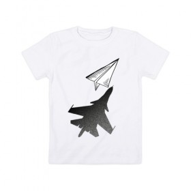Детская футболка хлопок с принтом Внешность обманчива в Кировске, 100% хлопок | круглый вырез горловины, полуприлегающий силуэт, длина до линии бедер | бумажный | оригами | самолёт | самолётик | тень | чсв