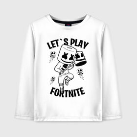 Детский лонгслив хлопок с принтом FORTNITE x MARSHMELLO в Кировске, 100% хлопок | круглый вырез горловины, полуприлегающий силуэт, длина до линии бедер | fortnite | fortnite 2 | fortnite x | marshmello | ninja | ninja hyper streamer | ninja streamer | streamer | tyler blevins | маршмелло | ниндзя | фортнайт | фортнайт 2 | фортнайт глава 2