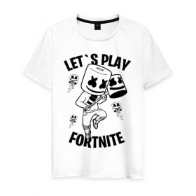 Мужская футболка хлопок с принтом FORTNITE x MARSHMELLO в Кировске, 100% хлопок | прямой крой, круглый вырез горловины, длина до линии бедер, слегка спущенное плечо. | fortnite | fortnite 2 | fortnite x | marshmello | ninja | ninja hyper streamer | ninja streamer | streamer | tyler blevins | маршмелло | ниндзя | фортнайт | фортнайт 2 | фортнайт глава 2