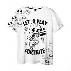 Мужская футболка 3D с принтом FORTNITE x MARSHMELLO в Кировске, 100% полиэфир | прямой крой, круглый вырез горловины, длина до линии бедер | fortnite | fortnite 2 | fortnite x | marshmello | ninja | ninja hyper streamer | ninja streamer | streamer | tyler blevins | маршмелло | ниндзя | фортнайт | фортнайт 2 | фортнайт глава 2