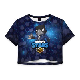 Женская футболка Cropp-top с принтом Crow (Brawl Stars) в Кировске, 100% полиэстер | круглая горловина, длина футболки до линии талии, рукава с отворотами | brawl stars | crow | game | leon | бравл | бравл стар | бравл старс | ворон | ворона | детская | детям | игра | компьютерная игра | кров | леон | персонаж | развлечение