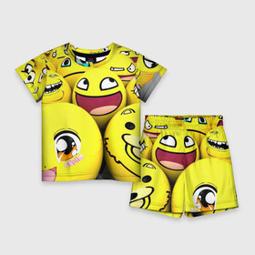 Детский костюм с шортами 3D с принтом ЖЕЛТЫЕ СМАЙЛИКИ в Кировске,  |  | emoji | настроение | позитив | смайлики | смайлы | стикеры | текстура смайл | улыбки | фон смайл | эмодзи