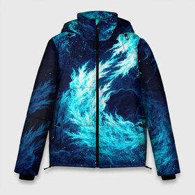 Мужская зимняя куртка 3D с принтом Abstract fractal blue flame в Кировске, верх — 100% полиэстер; подкладка — 100% полиэстер; утеплитель — 100% полиэстер | длина ниже бедра, свободный силуэт Оверсайз. Есть воротник-стойка, отстегивающийся капюшон и ветрозащитная планка. 

Боковые карманы с листочкой на кнопках и внутренний карман на молнии. | abstract | colors | dark | flame | fractal | space | абстракция | космос | краски | огонь | пламя | тёмный | фрактал
