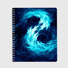 Тетрадь с принтом Abstract fractal blue flame в Кировске, 100% бумага | 48 листов, плотность листов — 60 г/м2, плотность картонной обложки — 250 г/м2. Листы скреплены сбоку удобной пружинной спиралью. Уголки страниц и обложки скругленные. Цвет линий — светло-серый
 | Тематика изображения на принте: abstract | colors | dark | flame | fractal | space | абстракция | космос | краски | огонь | пламя | тёмный | фрактал