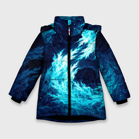 Зимняя куртка для девочек 3D с принтом Abstract fractal blue flame в Кировске, ткань верха — 100% полиэстер; подклад — 100% полиэстер, утеплитель — 100% полиэстер. | длина ниже бедра, удлиненная спинка, воротник стойка и отстегивающийся капюшон. Есть боковые карманы с листочкой на кнопках, утяжки по низу изделия и внутренний карман на молнии. 

Предусмотрены светоотражающий принт на спинке, радужный светоотражающий элемент на пуллере молнии и на резинке для утяжки. | abstract | colors | dark | flame | fractal | space | абстракция | космос | краски | огонь | пламя | тёмный | фрактал