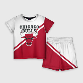 Детский костюм с шортами 3D с принтом Chicago Bulls Red White в Кировске,  |  | bulls | chicago | chicago bulls | nba | баскетбол | буллз | нба | чикаго | чикаго буллз