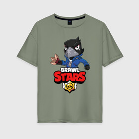 Женская футболка хлопок Oversize с принтом BRAWL STARS CROW в Кировске, 100% хлопок | свободный крой, круглый ворот, спущенный рукав, длина до линии бедер
 | brawl stars | bull | colt | crow | leon | stars | берли | бо | брок | ворон | джесси | динамайк | дэррил | кольт | леон | мортис | нита | пайпер | пенни | поко | пэм | рикошет | спайк | фрэнк | шелли | эль примо