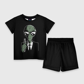 Детский костюм с шортами 3D с принтом Пришелец в Черном в Кировске,  |  | alien | men in black | ufo | инопланетяне | инопланетянин | люди в черном | нло | пришелец | пришельцы