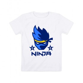 Детская футболка хлопок с принтом FORTNITE NINJA в Кировске, 100% хлопок | круглый вырез горловины, полуприлегающий силуэт, длина до линии бедер | Тематика изображения на принте: chapter 2 | fortnite | fortnite ninja | ninja | игры | ниндзя | нинзя | сюрекен | фортнайт
