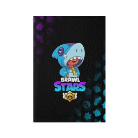 Обложка для паспорта матовая кожа с принтом BRAWL STARS LEON SHARK в Кировске, натуральная матовая кожа | размер 19,3 х 13,7 см; прозрачные пластиковые крепления | brawl stars | bull | colt | crow | leon | leon shark | shark | stars | акула | берли | ворон | динамайк | кольт | леон | леон акула | нита | спайк | шелли | эль примо