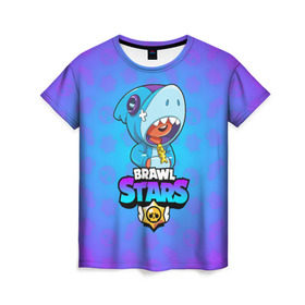 Женская футболка 3D с принтом BRAWL STARS LEON SHARK в Кировске, 100% полиэфир ( синтетическое хлопкоподобное полотно) | прямой крой, круглый вырез горловины, длина до линии бедер | brawl stars | bull | colt | crow | leon | leon shark | shark | stars | акула | берли | ворон | динамайк | кольт | леон | леон акула | нита | спайк | шелли | эль примо