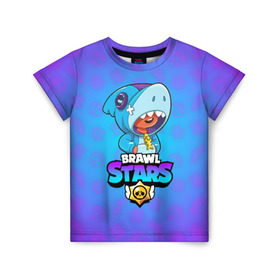 Детская футболка 3D с принтом BRAWL STARS LEON SHARK в Кировске, 100% гипоаллергенный полиэфир | прямой крой, круглый вырез горловины, длина до линии бедер, чуть спущенное плечо, ткань немного тянется | brawl stars | bull | colt | crow | leon | leon shark | shark | stars | акула | берли | ворон | динамайк | кольт | леон | леон акула | нита | спайк | шелли | эль примо