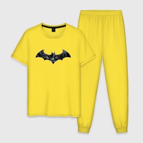 Мужская пижама хлопок с принтом Batman в Кировске, 100% хлопок | брюки и футболка прямого кроя, без карманов, на брюках мягкая резинка на поясе и по низу штанин
 | bat man | batman | batman comics | caped crusader | comics | dark knight | shtatjl | бетмен | брюс уэйн | бэт мен | бэтмен | тёмный рыцарь