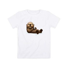Детская футболка хлопок с принтом Otter emoji в Кировске, 100% хлопок | круглый вырез горловины, полуприлегающий силуэт, длина до линии бедер | 