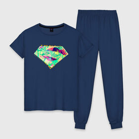 Женская пижама хлопок с принтом Superman logo в Кировске, 100% хлопок | брюки и футболка прямого кроя, без карманов, на брюках мягкая резинка на поясе и по низу штанин | clark kent | shtatjl | superman | кларк кент | супермен | супермэн
