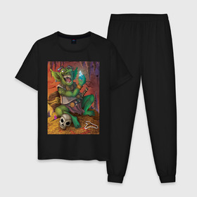 Мужская пижама хлопок с принтом Greedy Goblin в Кировске, 100% хлопок | брюки и футболка прямого кроя, без карманов, на брюках мягкая резинка на поясе и по низу штанин
 | greedy goblin жадный гоблин
