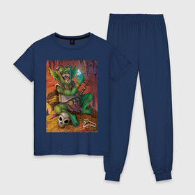 Женская пижама хлопок с принтом Greedy Goblin в Кировске, 100% хлопок | брюки и футболка прямого кроя, без карманов, на брюках мягкая резинка на поясе и по низу штанин | greedy goblin жадный гоблин