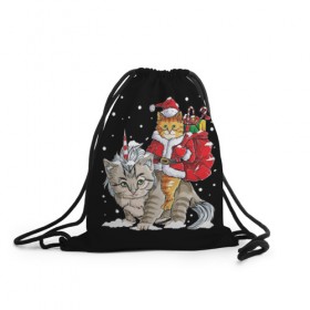 Рюкзак-мешок 3D с принтом Санта и кот единорог в Кировске, 100% полиэстер | плотность ткани — 200 г/м2, размер — 35 х 45 см; лямки — толстые шнурки, застежка на шнуровке, без карманов и подкладки | 
