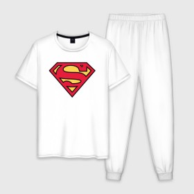 Мужская пижама хлопок с принтом Superman logo в Кировске, 100% хлопок | брюки и футболка прямого кроя, без карманов, на брюках мягкая резинка на поясе и по низу штанин
 | Тематика изображения на принте: clark kent | superman | кларк кент | супермен | супермэн