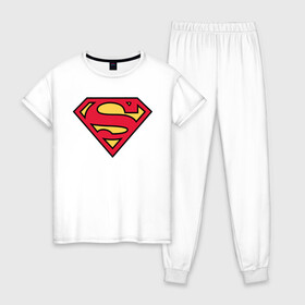 Женская пижама хлопок с принтом Superman logo в Кировске, 100% хлопок | брюки и футболка прямого кроя, без карманов, на брюках мягкая резинка на поясе и по низу штанин | clark kent | superman | кларк кент | супермен | супермэн
