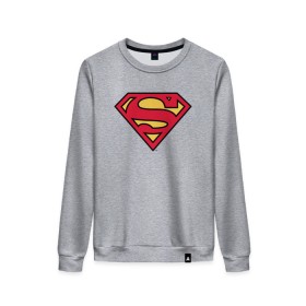 Женский свитшот хлопок с принтом Superman logo в Кировске, 100% хлопок | прямой крой, круглый вырез, на манжетах и по низу широкая трикотажная резинка  | clark kent | superman | кларк кент | супермен | супермэн