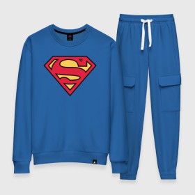 Женский костюм хлопок с принтом Superman logo в Кировске, 100% хлопок | на свитшоте круглая горловина, мягкая резинка по низу. Брюки заужены к низу, на них два вида карманов: два 