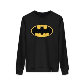 Женский свитшот хлопок с принтом Batman logo в Кировске, 100% хлопок | прямой крой, круглый вырез, на манжетах и по низу широкая трикотажная резинка  | Тематика изображения на принте: bat man | batman | batman comics | caped crusader | comics | dark knight | бетмен | брюс уэйн | бэт мен | бэтмен | тёмный рыцарь