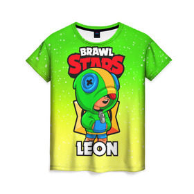 Женская футболка 3D с принтом BRAWL STARS LEON в Кировске, 100% полиэфир ( синтетическое хлопкоподобное полотно) | прямой крой, круглый вырез горловины, длина до линии бедер | brawl stars | brawl stars leon | brawler | leon | бравл старз | бравлер | леон