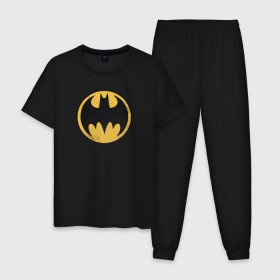 Мужская пижама хлопок с принтом Batman sign в Кировске, 100% хлопок | брюки и футболка прямого кроя, без карманов, на брюках мягкая резинка на поясе и по низу штанин
 | bat man | batman | batman comics | caped crusader | comics | dark knight | shtatjl | бетмен | брюс уэйн | бэт мен | бэтмен | тёмный рыцарь