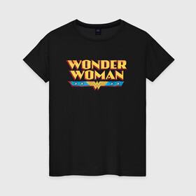 Женская футболка хлопок с принтом Wonder Woman Text Logo в Кировске, 100% хлопок | прямой крой, круглый вырез горловины, длина до линии бедер, слегка спущенное плечо | dc | dc comics | diana prince | shtatjl | wonder woman | вандер вуман | вондер вуман | диана принс | супер женщина | чудо женщина