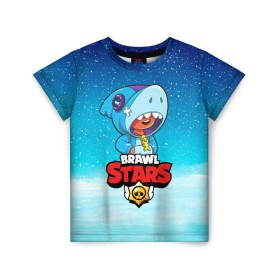 Детская футболка 3D с принтом BRAWL STARS LEON SHARK в Кировске, 100% гипоаллергенный полиэфир | прямой крой, круглый вырез горловины, длина до линии бедер, чуть спущенное плечо, ткань немного тянется | 8 bit | 8 бит | brawl stars | bull | colt | crow | leon | leon shark | shark | stars | акула | берли | ворон | динамайк | кольт | леон | леон акула | нита | спайк | шелли | эль примо