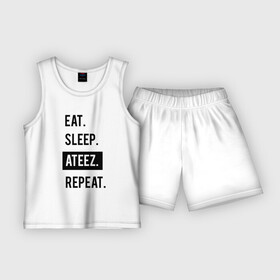 Детская пижама с шортами хлопок с принтом ЕСТЬ. СПАТЬ. ATEEZ. ПОВТОРИТЬ. в Кировске,  |  | ateez | bts | eat | exo | k pop | kpop | music | repeat | sleep | twice | бтс | к поп | кпоп | музыка | поп